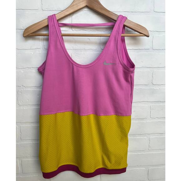 Nike Dri-Fit Pink and Yellow Athletic yoga running scoop back top tank - sz S - Picture 1 of 5